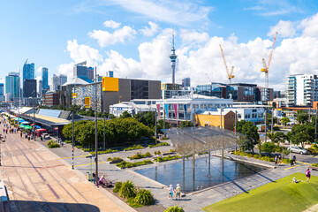 views of auckland harbour and skyline at background