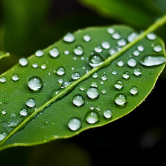  Macro shot of water droplets on a leaf. 