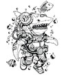 Steampunk Shark Adventure : Young shark in a steampunk swimsuit Welcome this summer. Drawn with meticulous and deliberate lines. Suitable for screen printing on products such as shirts, phone cases, o