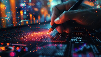Poster - Visualizing Economic Expansion: A Close-Up of Hand-Drawn Graph Amidst Global Economic Reports