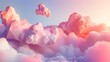 Dreamy Low Poly Pink and Blue Clouds with Geometric Shapes in Soft Lighting and Pastel Colors