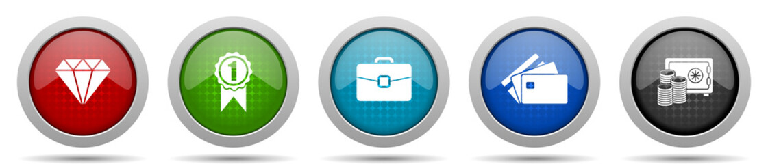 Poster - Shopping icons, miscellaneous buttons such as diamond, badge, case, credit card and money, circle glossy web icon collection