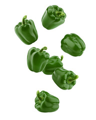 Sticker - Falling sweet Pepper, green Paprika, isolated on white background, full depth of field