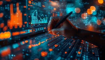 Poster - Visualizing Economic Expansion: A Close-Up of Hand-Drawn Graph Amidst Global Economic Reports