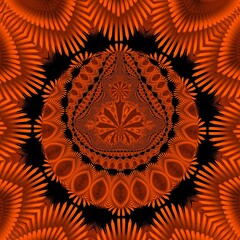 Wall Mural - creative fractal designs glowing orange gold petal pattern on a black background