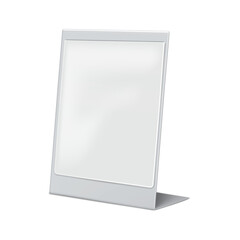 Wall Mural - L-shaped clear plastic pocket with metal back, sign holder vector mock-up. Signback mockup. Acrylic countertop information display stand template