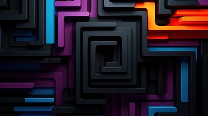 Wall Mural - Black Abstract folded paper effect. Bright colorful line background. Maze made of paper. 3d rendering