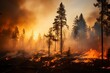 Devastating wildfire ravaging dense forest, environmental havoc and ecological threat