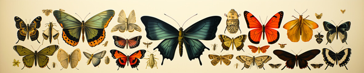 Wall Mural - coloured engravings of the 19th century with entomological collections. AI generative.