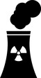 Nuclear power plant with radiation sign icon in flat style.