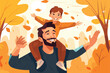 © PixelDreamer - Father's day doodle style vector illustration, Father holding his child doodles vector