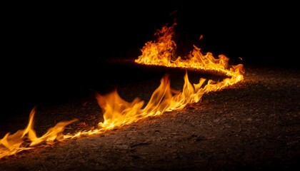 fire outdoors - path of fire on the ground in the dark at night