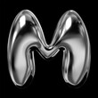 3D chrome letter M from English alphabet, Y2K retro typeface with inflated balloon bubble font style, rendered in liquid metal with glossy shiny fluid surface, vector isolated