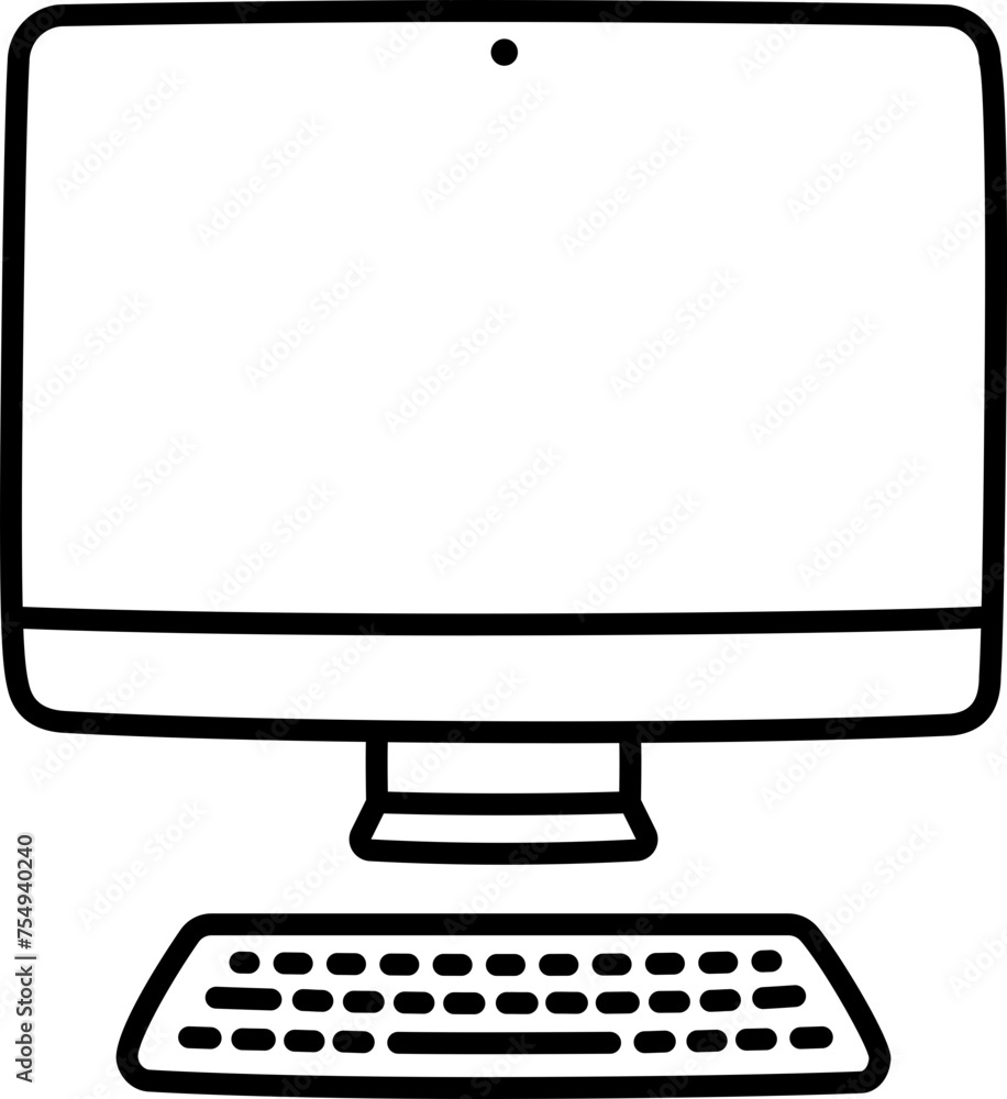 Hand drawn desktop computer doodle icon, cute cartoon drawing. Vector ...