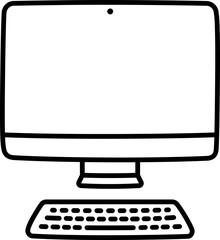 Sticker - Hand drawn desktop computer doodle icon, cute cartoon drawing. Vector clip art illustration.