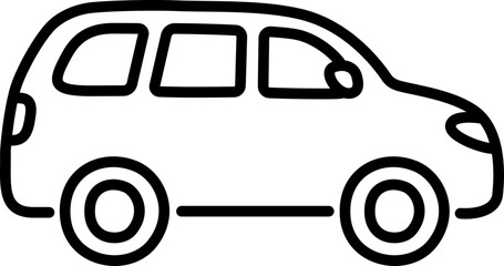 Wall Mural - Minivan line icon in cute cartoon hand drawn doodle style. Big family car. Vector clip art illustration.