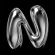© Derter - Shiny 3D chrome letter N, retro futuristic balloon bubble style , liquid metal effect with reflective gloss, isolated volumetric rendering, Y2K vector for modern design