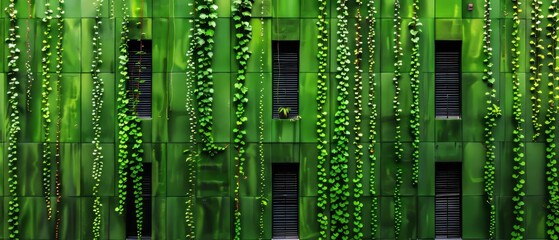 Wall Mural - An eco-friendly building with a green facade and a vertical garden. An environmentally friendly building.