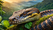 Close headshot of  an anaconda in the amazon