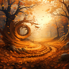 Canvas Print - Whirlwind of autumn leaves in a forest.