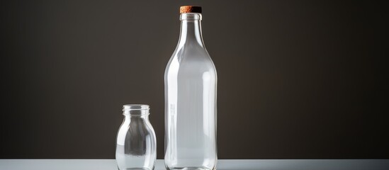 Sticker - Two empty glass bottles, once filled with liquid, sit forgotten on a table. The drinkware now holds no fluid, a silent reminder of their past purpose