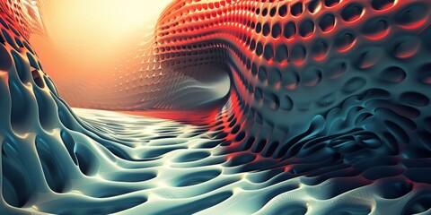 Wall Mural - A computer generated image of a wave with a red and blue background