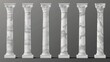 An illustration of ancient Roman and Greek style architecture design elements, classic palace building colonnades on a transparent background.