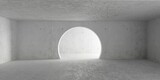 Fototapeta Do przedpokoju - Abstract empty, modern concrete room with round circular doorframe opening and rough floor - industrial interior background template