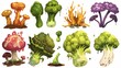 Food with mold and rot. Cartoon illustration set of dirty spoiled vegetables. Moldy meal contaminated with fungal spots for compost or recycle concept. Dangerous product.