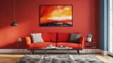 Fototapeta Paryż - Living room mockup poster on the wall interior design realistic live colors