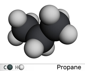 Sticker - Propane C3H8 molecule. It is three-carbon alkane, molecular model. 3D rendering