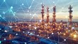 Network connections and energy flow at oil refinery, for industry and technology themes.