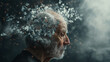 A sad old man suffering from Alzheimer's disease loses his memory and memories, like puzzle pieces scatter from his consciousness. Problems of Alzheimer's patients, helplessness and loss of mind