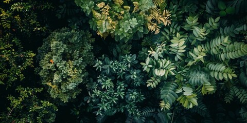 Wall Mural - A lush green forest with many different types of plants