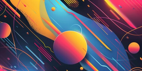 Wall Mural - A colorful space background with a yellow planet in the middle - stock background.