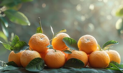 beautiful fresh ripe oranges hanging on a tree in garden