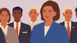 group of business people with female boss in front. Generative AI flat illustration.