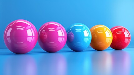 Sticker - a row of colorful balls sitting on top of a blue and purple surface with a light blue wall in the background.