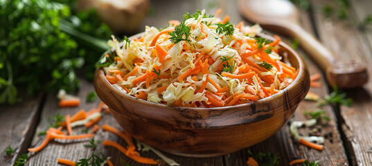 Wall Mural - bowl of carrot and cabbage salad on the table