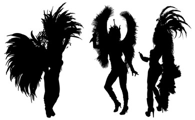 samba, baile, brasil, danza, carnaval, silueta, color, vector, pegatina, plumas, traje, ilustracion, angel, diablo	
