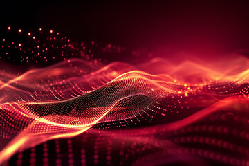 Wall Mural - Motion Red Abstract background, particles wave curve Digitally generated abstract background animation for Business science and Technology