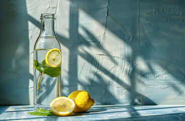 Wall Mural - Zesty Delight: Fresh Lemonade Served in a Glass, Capturing the Essence of Summer with Bright Lemons and Mint