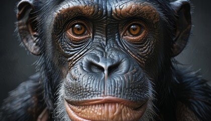 Wall Mural -  a close up of a monkey's face with wrinkles on it's face and a black background.