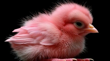 Sticker - a close up of a pink bird on a black background with a blurry image of it's feathers.