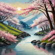 벚꽃 핀 봄의 강가