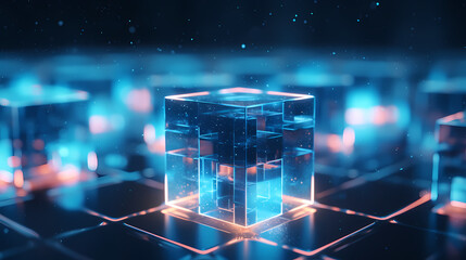 Blockchain new technology transmission with digital background