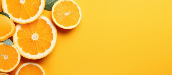 Sticker - A colorful display of various citrus fruits including Valencia oranges, Rangpur, Clementines, Bitter oranges, Tangelos, and Tangerines on a vibrant yellow background