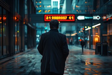 Poster - a man walking down a street at night