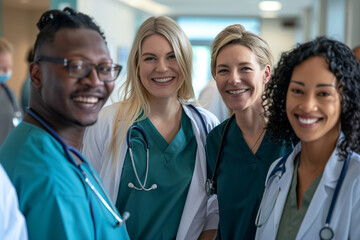 Wall Mural - Group of smart diversity male, woman doctor and nurse at the hospital. Occupation concept