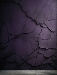 Poster - Dark purple painted concrete cement wall texture background with rugged large cracks from Generative AI